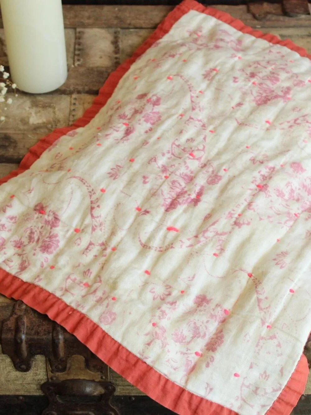 Vintage 1940s 1950s Baby Doll Blanket Or Throw, 21.5 x 17 Inch Tufted Lap Quilt